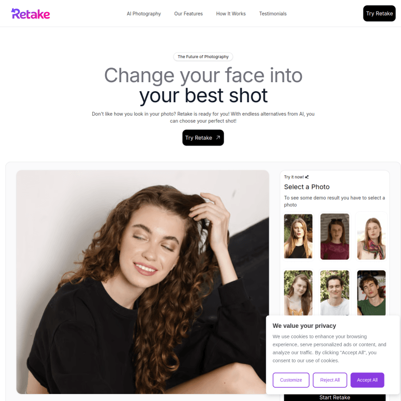 Retake website preview
