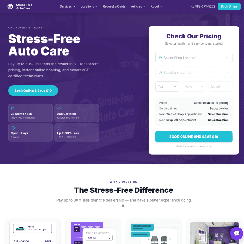 Stress-Free Auto Care website preview